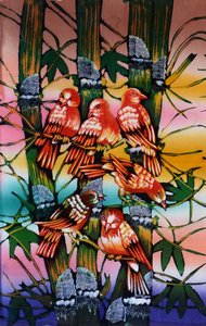 Afrika-Deko-Shop - Batik Bilder Vogel Familie kaufen