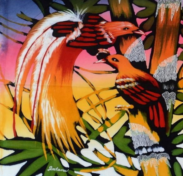 Batik Bild Bali Batikstoffbild 2 Vögel 45 x 50 cm
