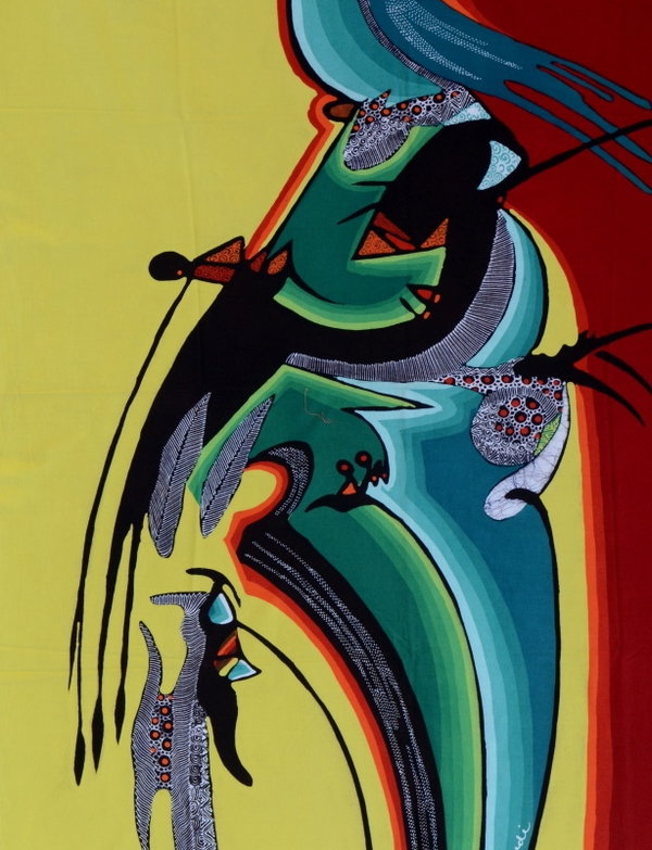 Batik Bild Stoffbild Gesichtsprofil abstrakt 75 x 90 cm