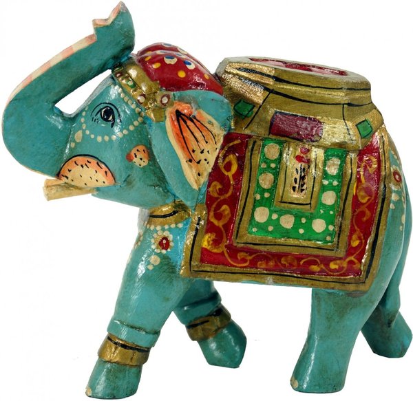 Elefanten Figuren aus massivem Shisam-Fundholz handgeschnitzt, liebevolle Bemalung, Handarbeit
