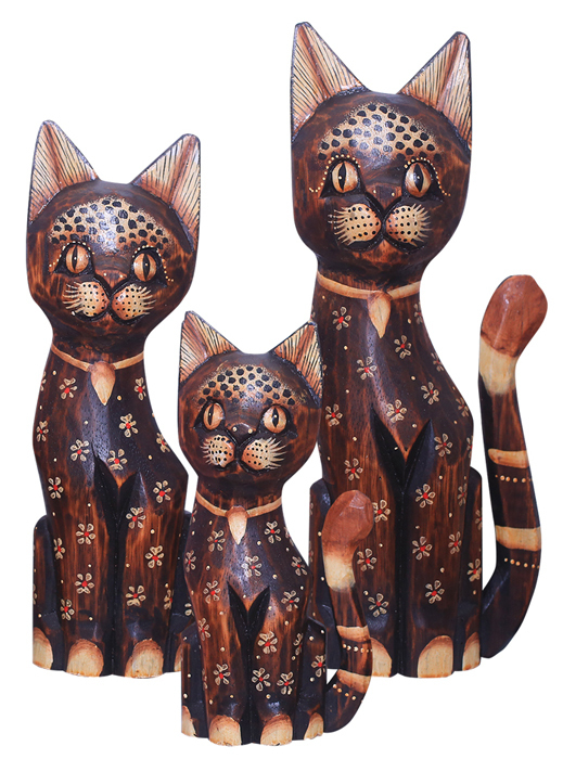 Katzen Trio Familie 3-Set Albesia-Holz  20, 25, 30 cm