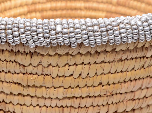 Flechtkorb rund Bambus mit Perlenverzierung 30 cm
