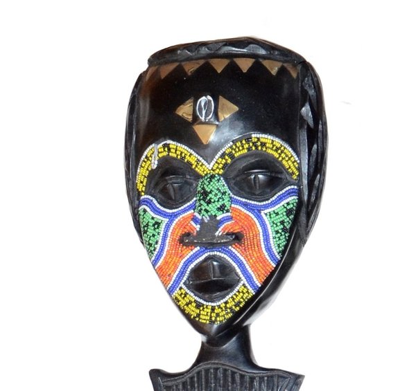 Maske Gabel Holz Wandschmuck Glasperlen 106 cm