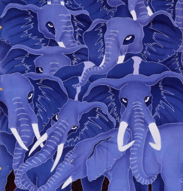 Batiken Bali Batikbild viele blaue Elefanten 75 x 90 cm