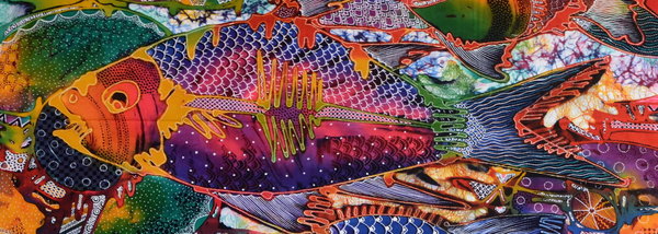 Batiken Batikbilder Bali 4 bunte Fische 75 x 90 cm