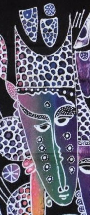 Batik Bild Bali Batikstoffbild farbige Masken 45 x 50 cm