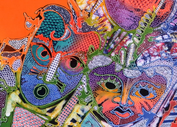 Batiken Batik Bilder Bali vier Masken 45 x 75 cm