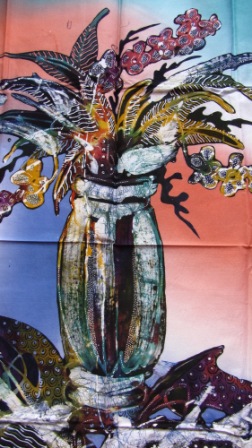 Batiken Batikbild Stoffbild Wandbild Blumen
