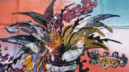 Batik Bild Stoffbild Wandbild Blumen 75 x 90 cm