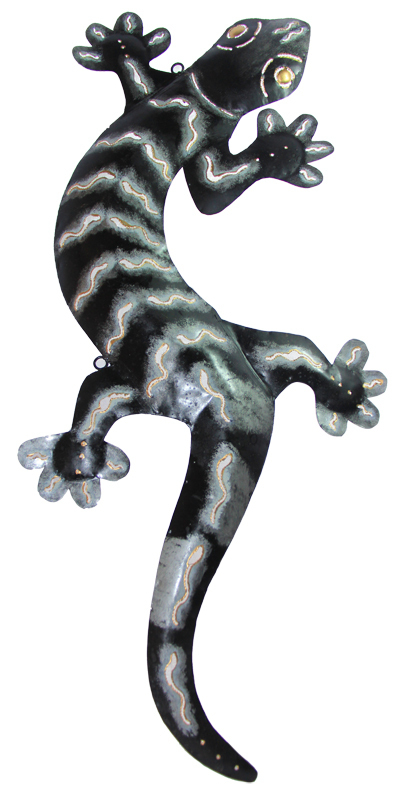 Gecko Figuren aus Metall geformt und in liebevoller Handarbeit bemalt, 30 cm lang
