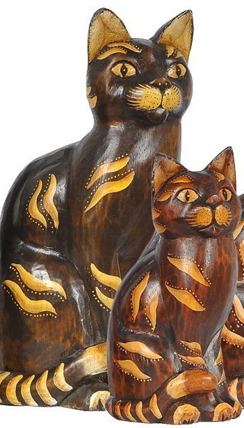 Katzen Familien Figuren 3-er-Set Holzfiguren aus Bali