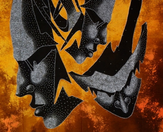Batik Bild Bali Batikstoffbild Masken-Trio-Set 75 x 90 cm