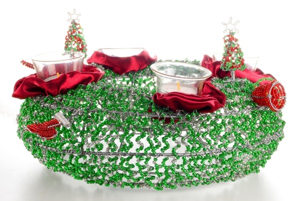 Adventskranz Weihnachtsdeko Glasperlen grün 30 cm