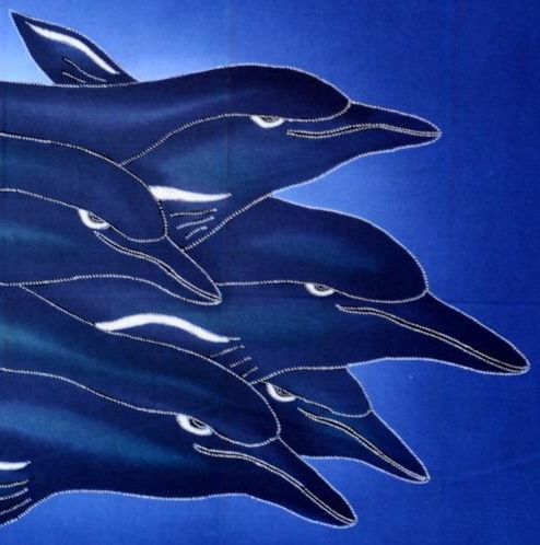 Batiken Bali Batikbild Delfin Familie 45 x 50 cm