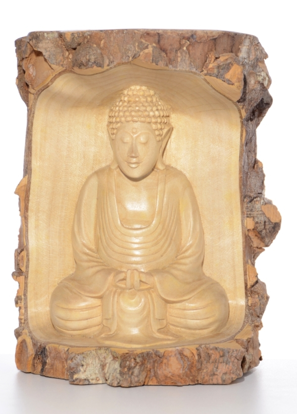 Buddha Figur Baumstamm-Skulptur aus Baumrinde 20 cm