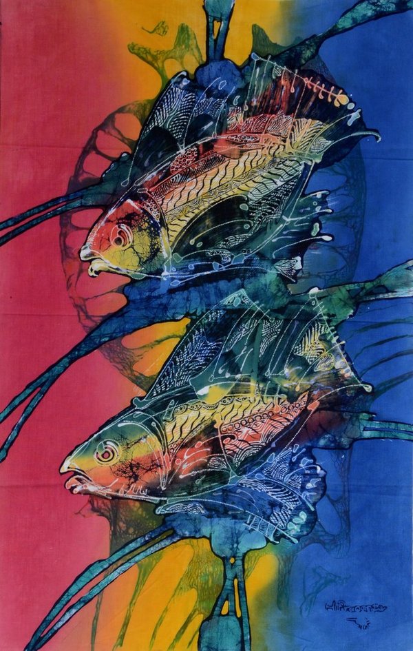 Batik Bild Stoffbild Bali bunt 45 x 75 cm