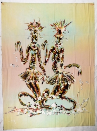 Batiken Wandbilder zwei abstrakte Frauen 90 x 70 cm