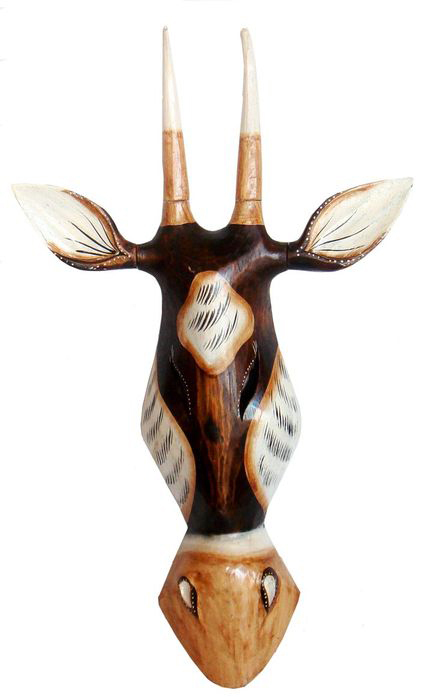Maske balinesische Wanddeko im Antilopen-Style, zauberhafter Handbemalung, 50 cm lang