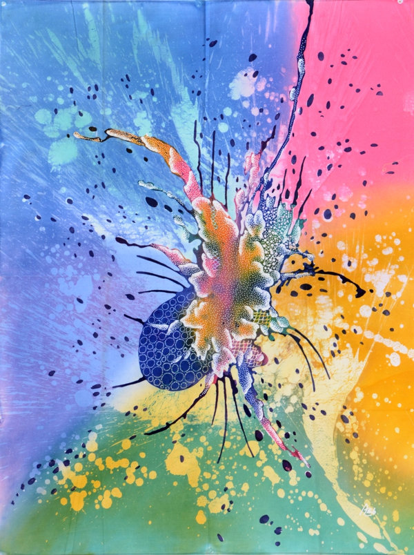 Batik Bild Stoffbild abstrakte Qualle 75 x 90 cm