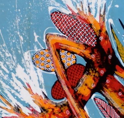 Batiken Bali Batikbilder Vogel abstrakt 45 x 75 cm