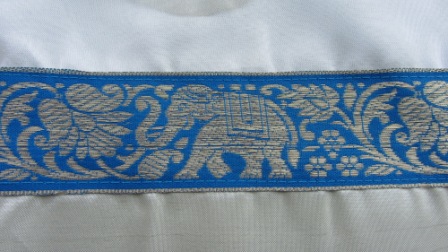 Kissenbezug Elefanten auf Seidenborte Kissenhülle blau-beige