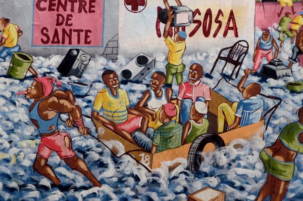 Ölbild Leinen afrikanisches Leben Wasser-Motiv 1517