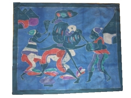 Batik Bild afrikanisches Wandbild mit traditionellen Tänzern, zauberhafte Naturfarben-Handarbeit