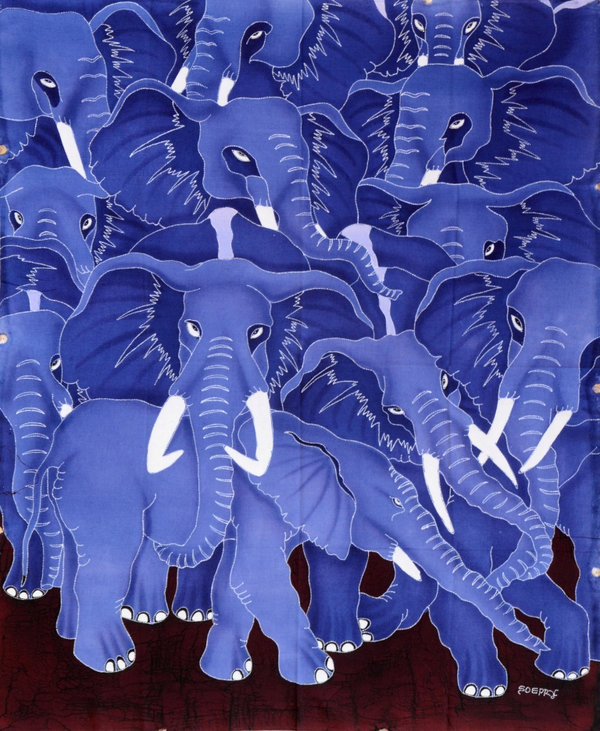 Batik Bild Stoffbild Elefanten-Familie 75 x 90 cm