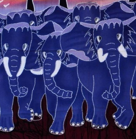 Batik Bild Stoffbild blaue Elefanten 45 x 50 cm