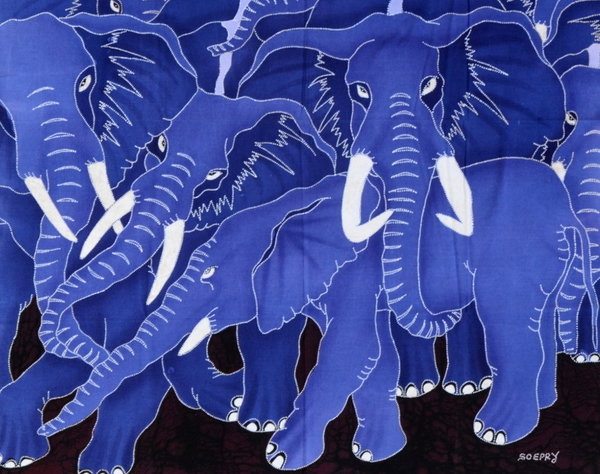 Batiken Bali Batikbild Elefanten-Parade 75 x 90 cm