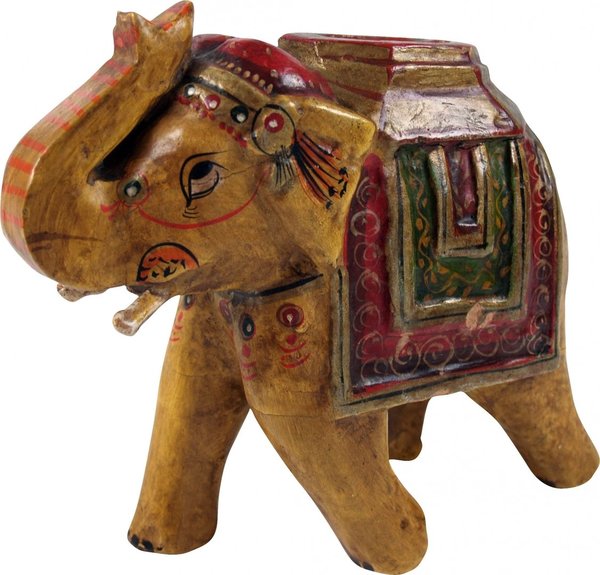 Elefanten Figuren aus Shisham-Fundholz, ocker-gelb bemalt, liebevolle Elefanten Handarbeiten kaufen