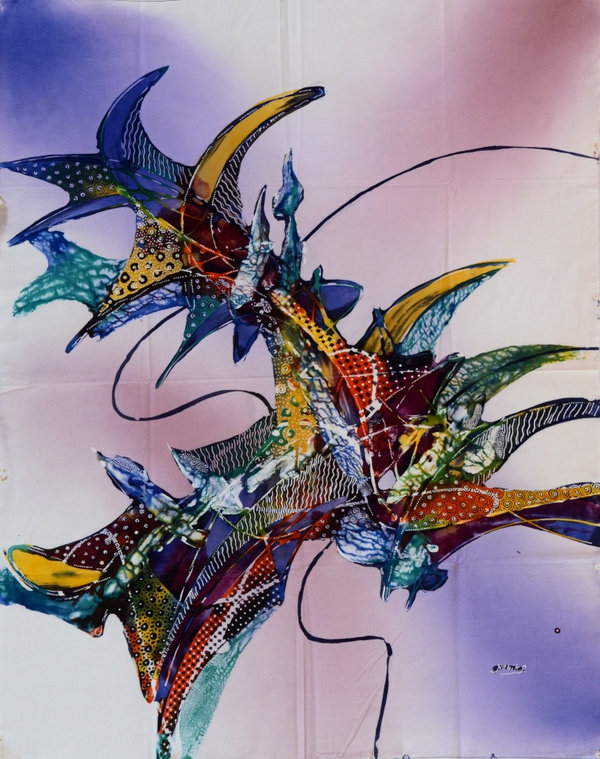 Batik Bild Stoffbild abstrakter Vogel 75 x 90 cm