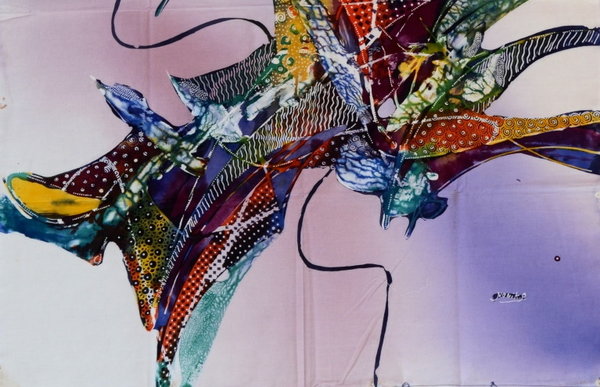 Batik Bild Stoffbild abstrakter Vogel 75 x 90 cm