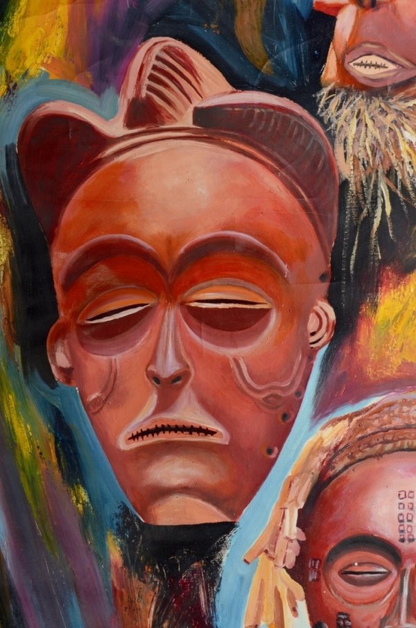 Ölbild auf Leinen afrikanisches Masken Motiv