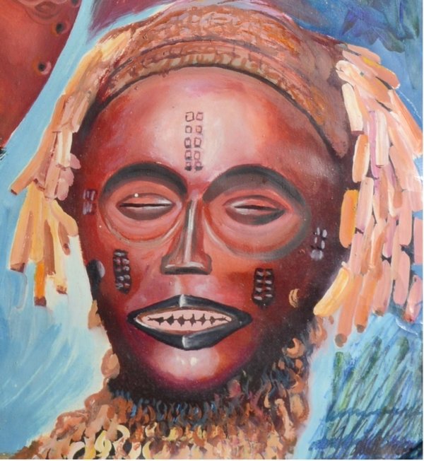 Ölbild auf Leinen afrikanisches Masken Motiv 1518