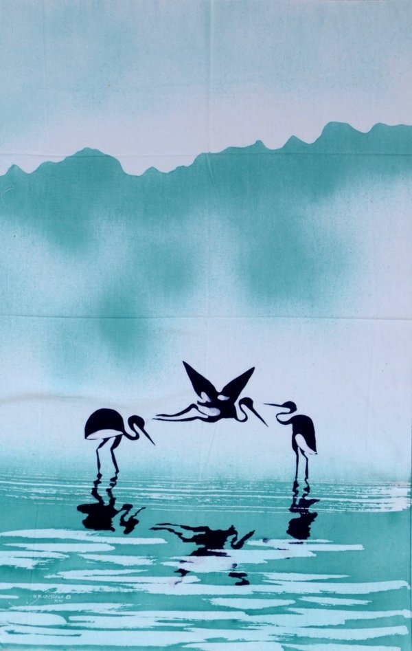 Batik Bild Stoffbild Flamingo 45 x 75 cm