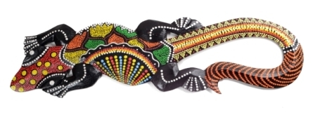 Gecko Figur mit farbenfroher Punkte-Bemalung, 50 cm, nachhaltige balinesische Handarbeit