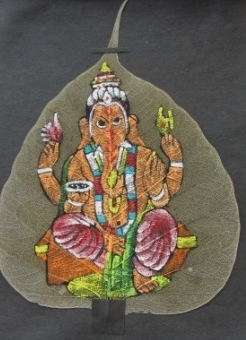 Karte Glückwunschkarte Ganesha-Motiv auf Bodhi-Baumblatt, Handarbeiten im Afrika-Deko-Shop kaufen