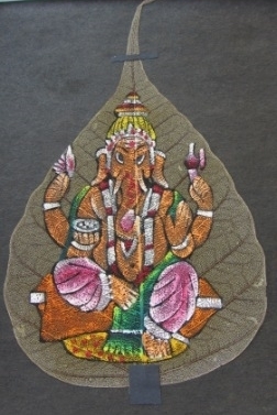Karte Glückwunschkarte Ganesha-Motiv auf Bodhi-Baumblatt,  Handarbeiten im Afrika-Deko-Shop kaufen