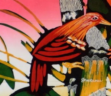 Batik Bild Stoffbild 2 rote Vögel 45 x 50 cm