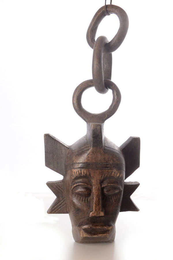 Maske mit Ringen aus massivem afrikanischen Fundholz, 30 cm, liebevolle Handarbeit aus Ghana