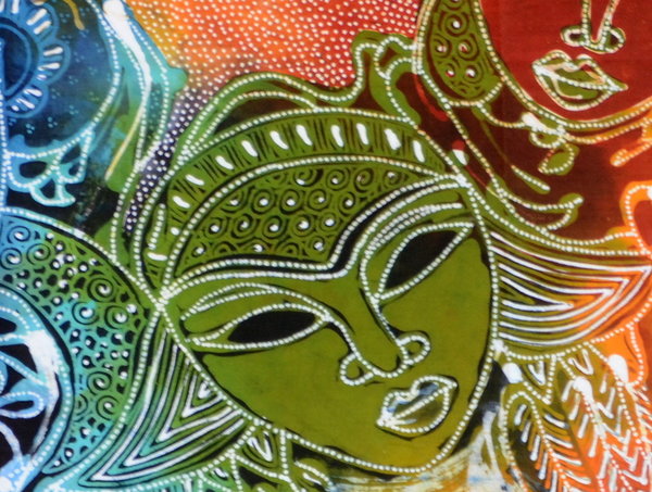 Batiken Batikbilder Bali Mädchen-Masken 45 x 75 cm