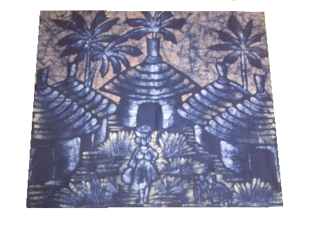 Batiken Afrika Batikbilder Dorf 80 x 90 cm