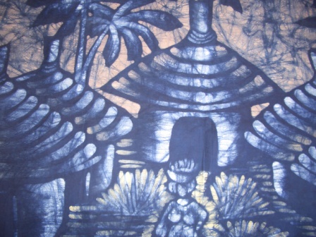 Batik Bild Afrika Stoffbild Dorf 80 x 90 cm