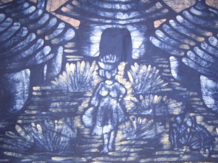 Batik Bild Afrika Stoffbild Dorf 80 x 90 cm