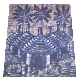 Batiken Afrika Batikbilder Hütten 80 x 90 cm
