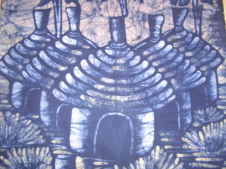 Batiken Afrika Batikbilder Hütten 80 x 90 cm
