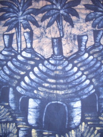 Batik Bild Afrika Stoffbild Hütten 80 x 90 cm
