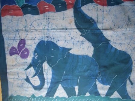 Batiken Afrika Batikbilder Elefanten 115 x 95 cm