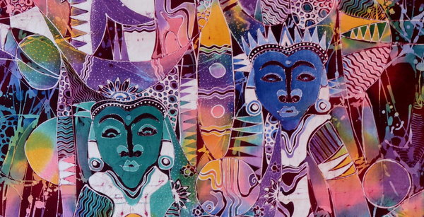 Batiken Batikbilder Bali Masken 90 x 140 cm